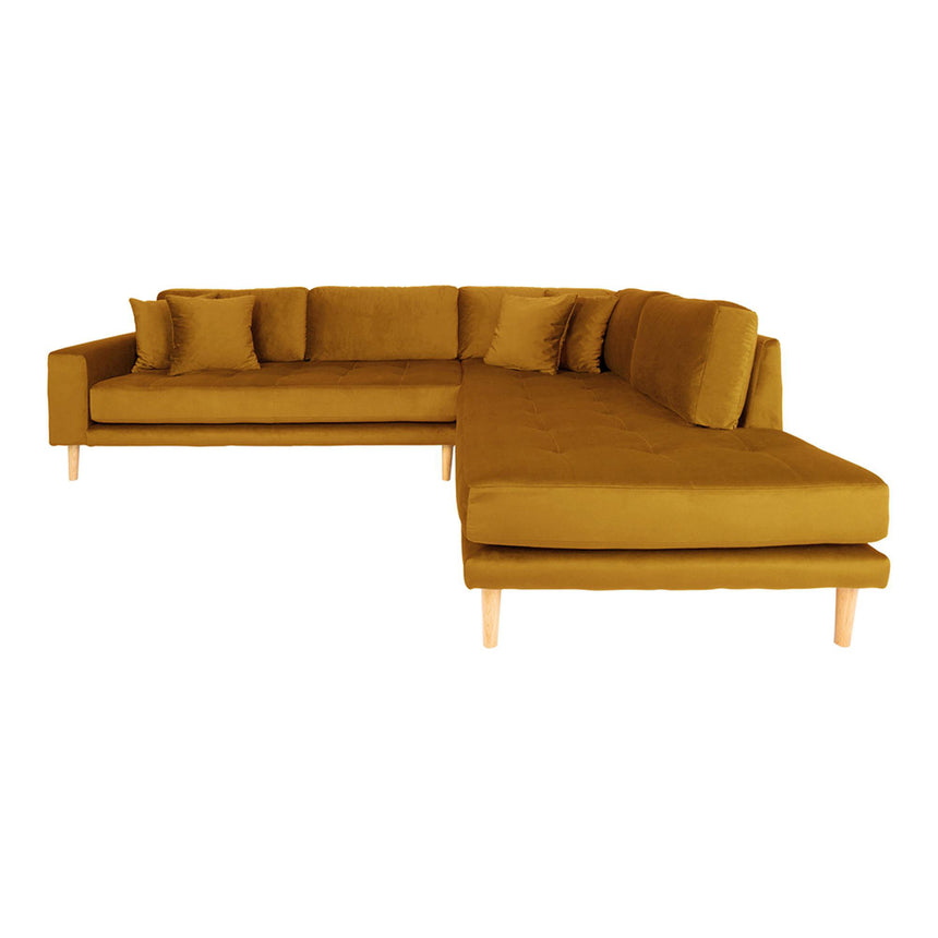 Lido Mustard Yellow Fabric Right Hand Facing Corner Sofa Open End with Natural Legs