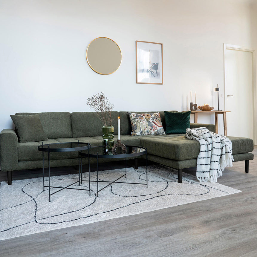 Lido Olive Green Fabric Fabric Right Hand Facing Lounge Sofa with Black Legs