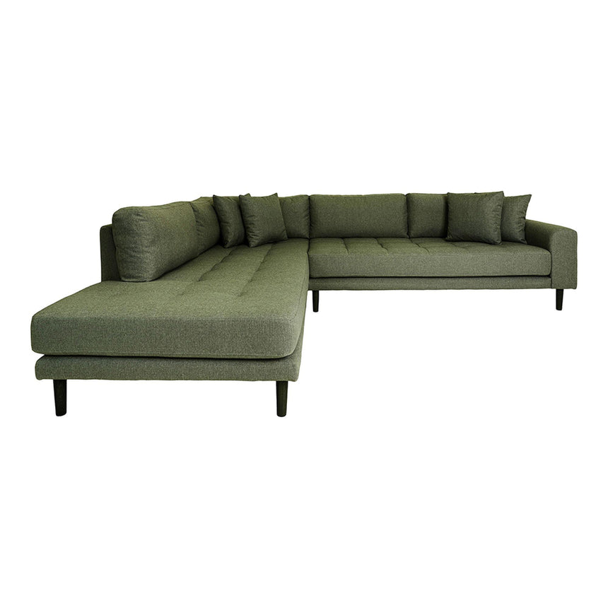 Lido Olive Green Fabric Left Hand Facing Corner Sofa Open End with Black Legs