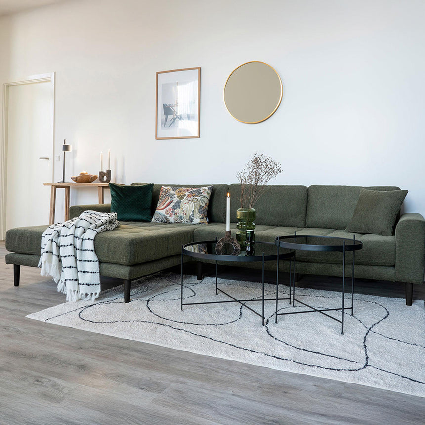 Lido Olive Green Fabric Left Hand Facing Lounge Sofa with Black Legs