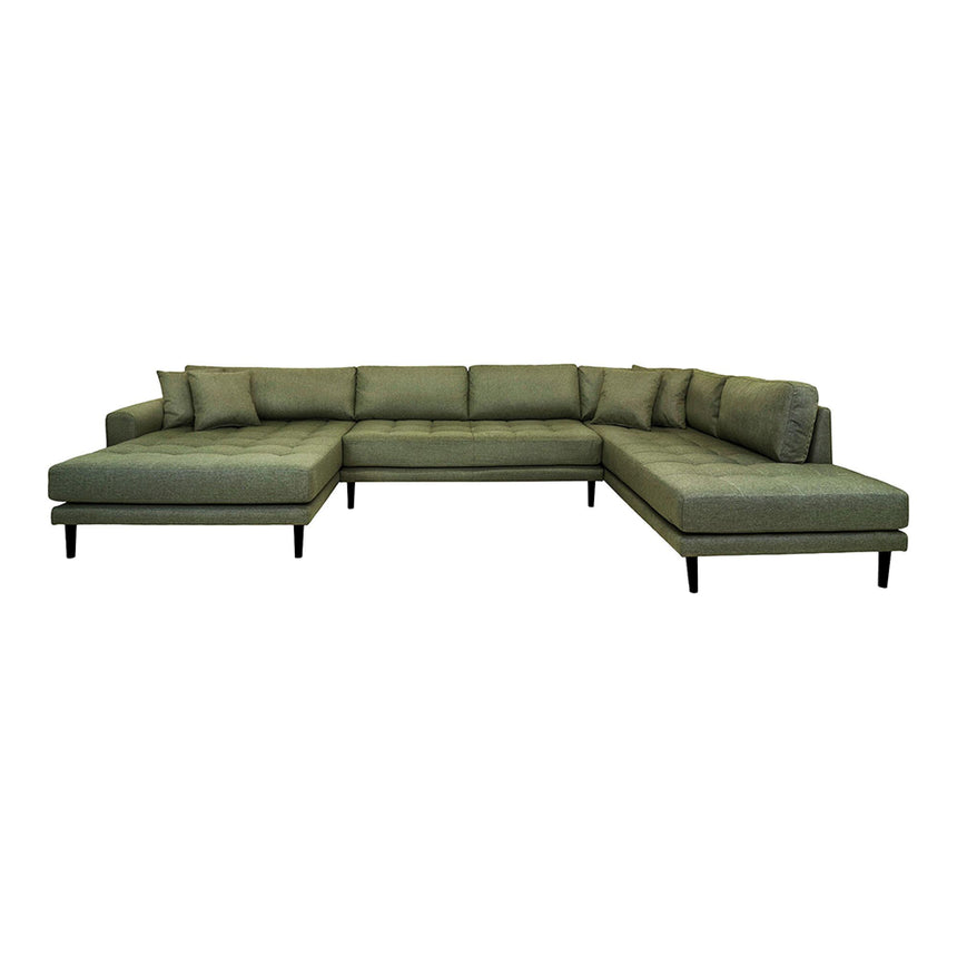 Lido Olive Green Fabric Left Hand Facing U-Sofa Open End with Black Legs