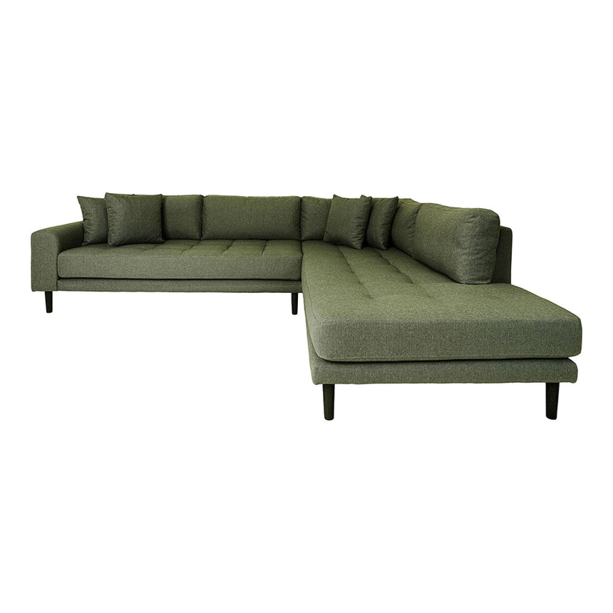 Lido Olive Green Fabric Right Hand Facing Corner Sofa Open End with Black Legs