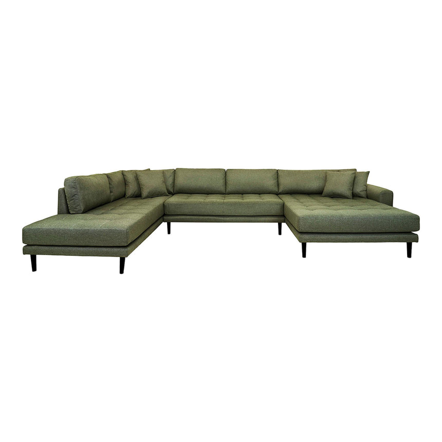 Lido Olive Green Fabric Right Hand Facing U-Sofa Open End with Black Legs