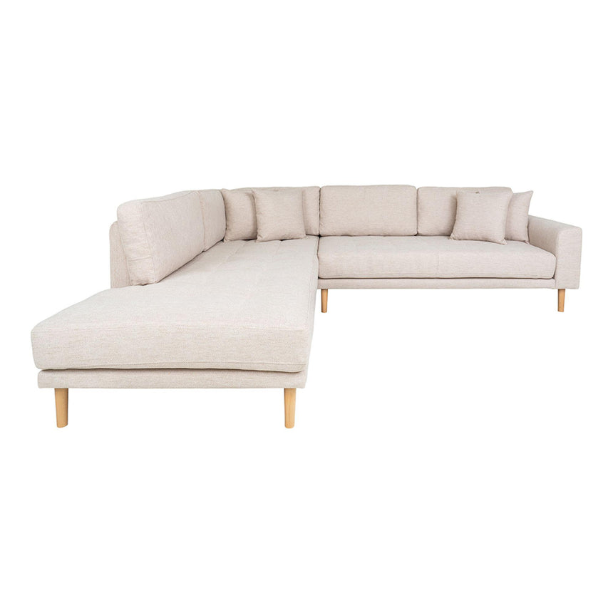 Lido Sand Fabric Left Hand Facing Corner Sofa Open End with Natural Legs