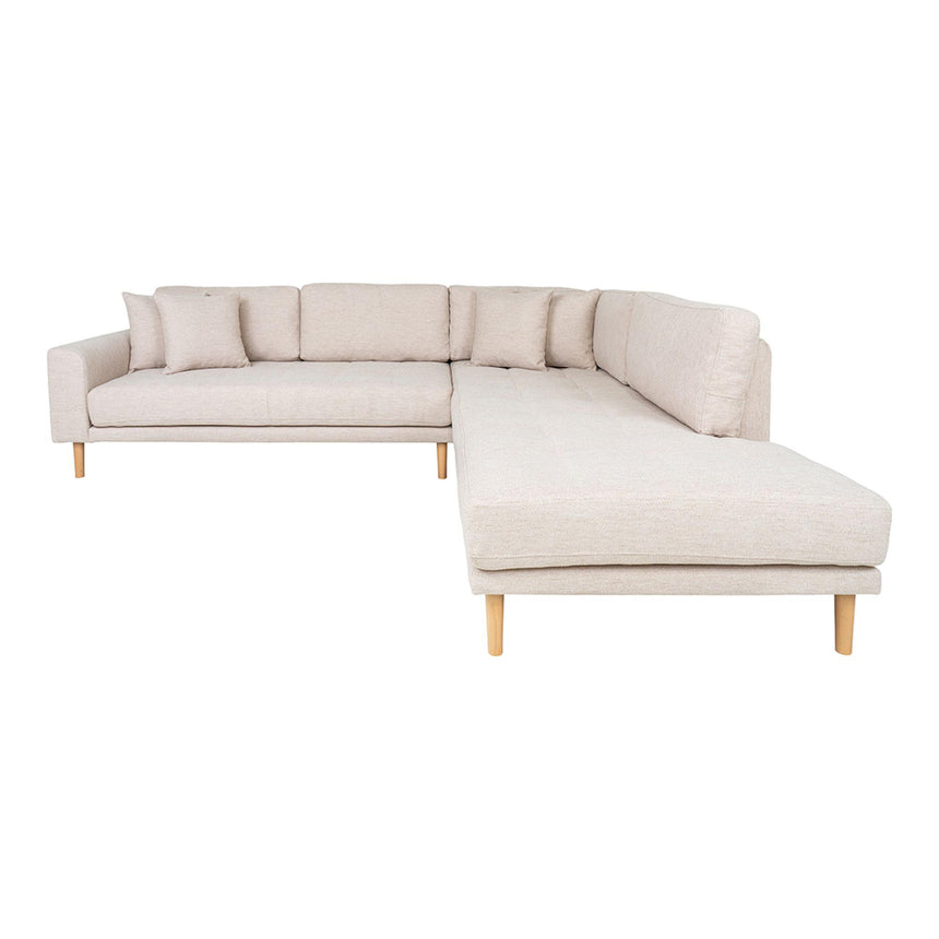 Lido Sand Fabric Right Hand Facing Corner Sofa Open End with Natural Legs