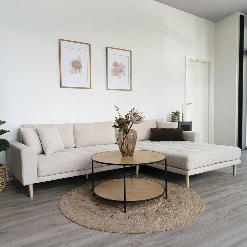 Lido Sand Fabric Right Hand Facing Lounge Sofa with Natural Legs