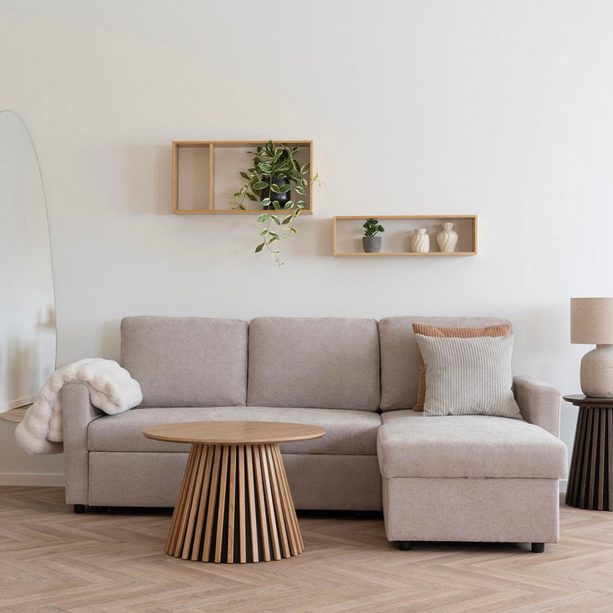 Belfast Sand Fabric Chaise Longue Pull Out Sofa Bed