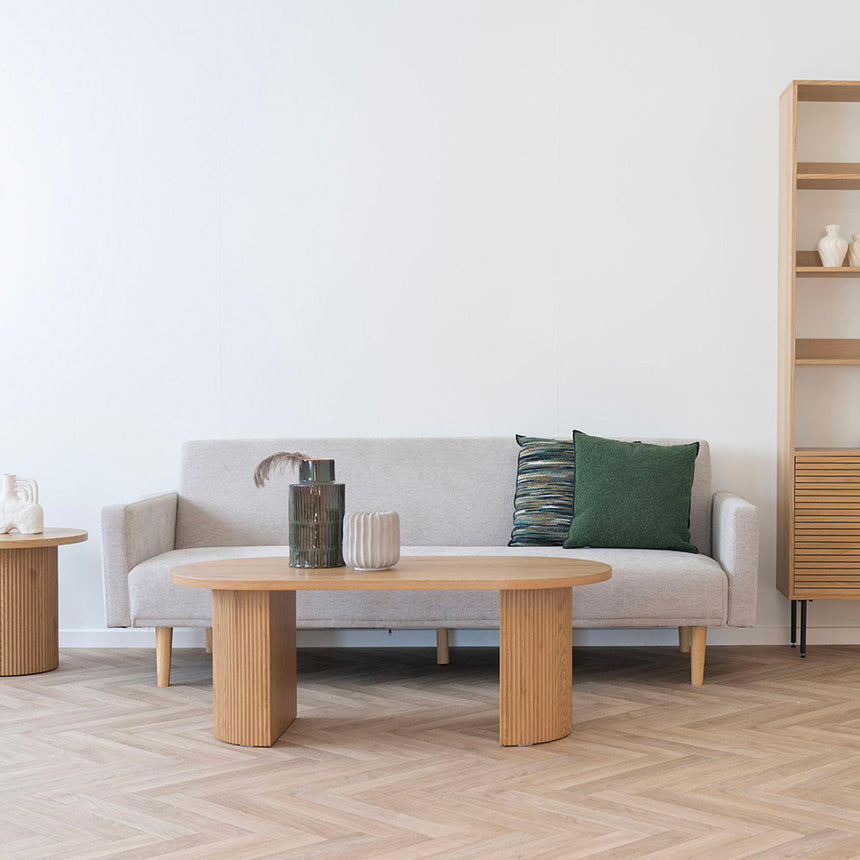 Kells Sand Fabric Click Clack Sofa Bed with Natural Legs