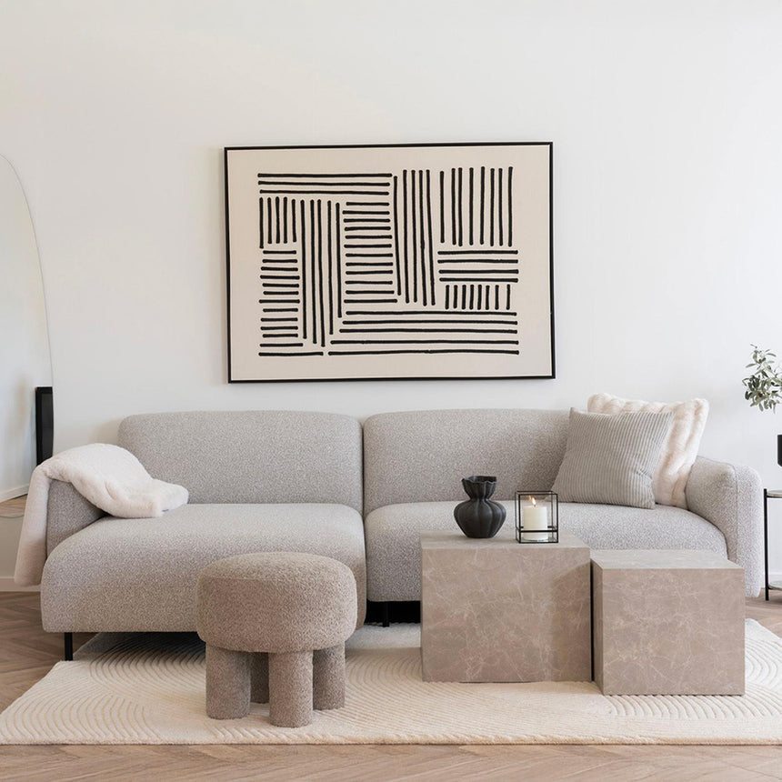 Salvador Light Grey Boucle Fabric Left Hand Facing Lounge Sofa with Black Legs