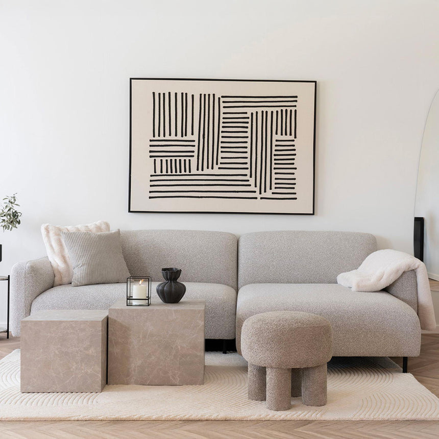 Salvador Light Grey Boucle Fabric Right Hand Facing Lounge Sofa with Black Legs