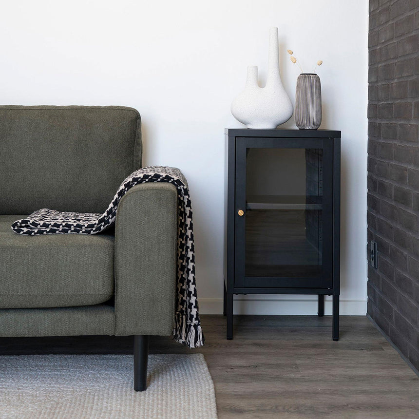 Dalby Glass and Black Metal 1 Door Cabinet