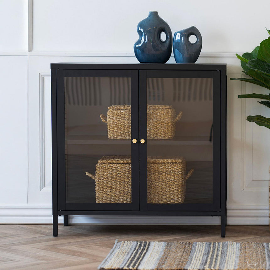 Dalby Glass and Black Metal 2 Door Cabinet