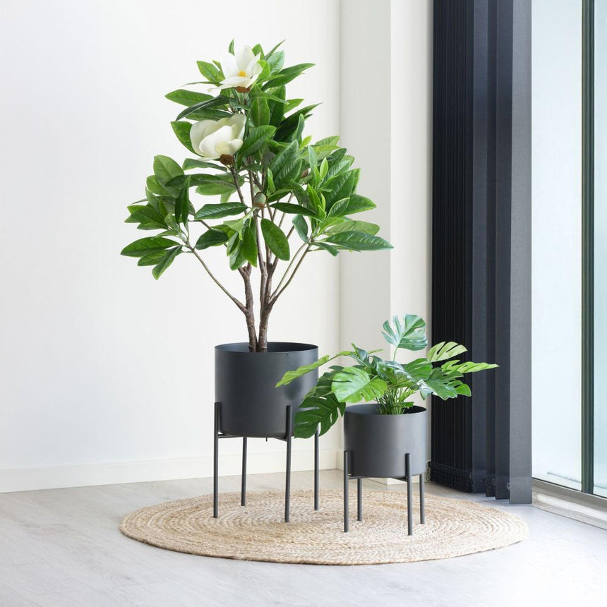 Pavia Grey Metal Flowerpots - Set of 2