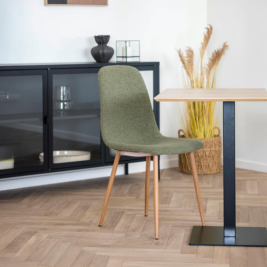 2 x Stockholm Dark Green Boucle Fabric Dining Chair with Brown Legs