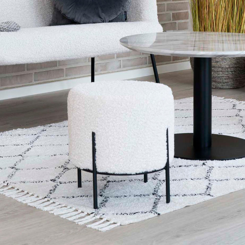 Alford White Boucle Fabric Round Pouf