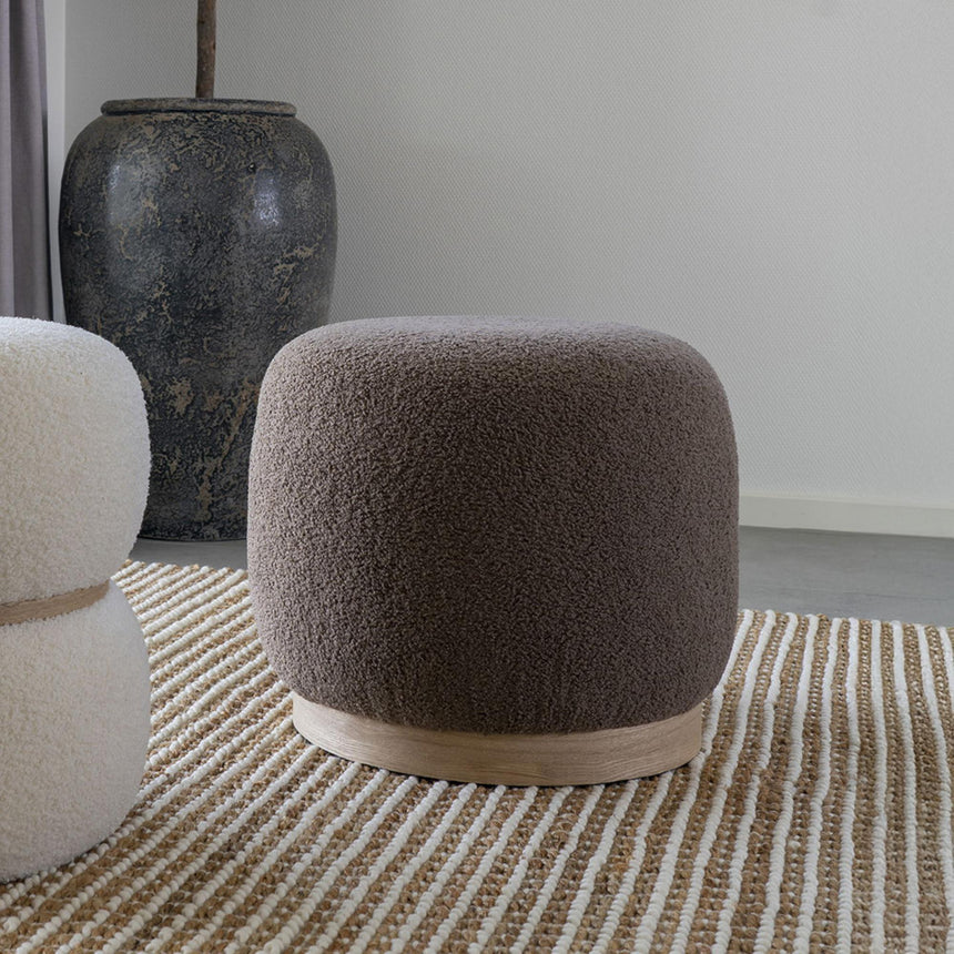 Belfort Brown Boucle Fabric Round Pouf