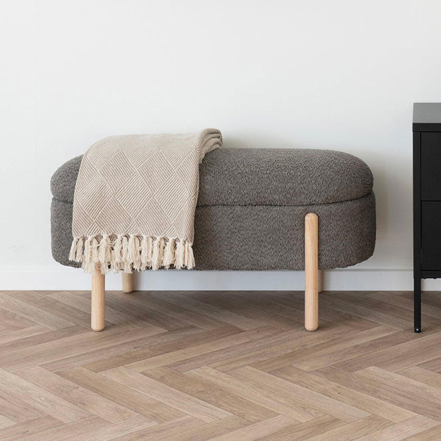 Branca Brown Fabric Ottoman Storage Oval Bench