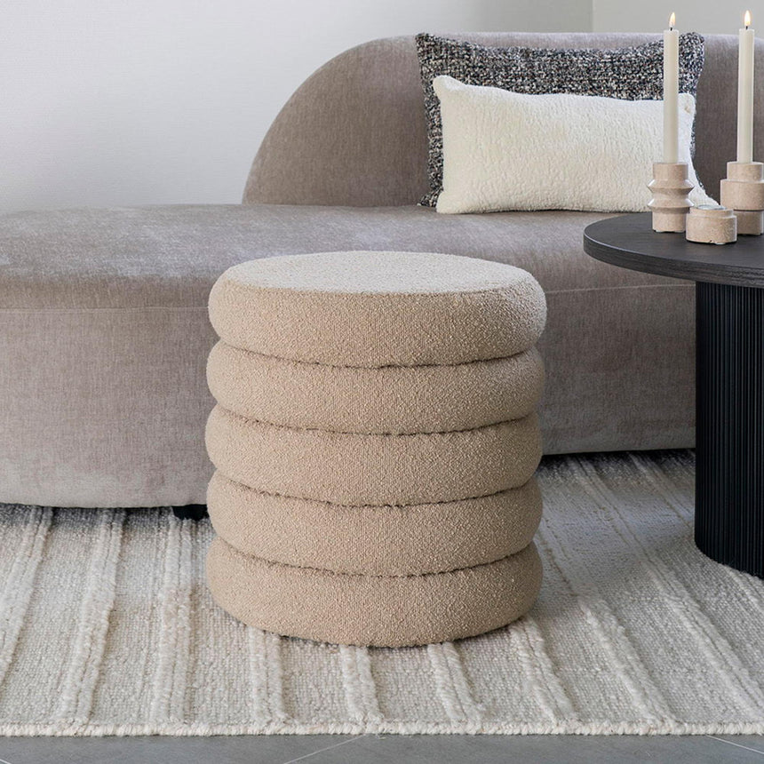 Brooklyn Beige Boucle Fabric Round Pouf