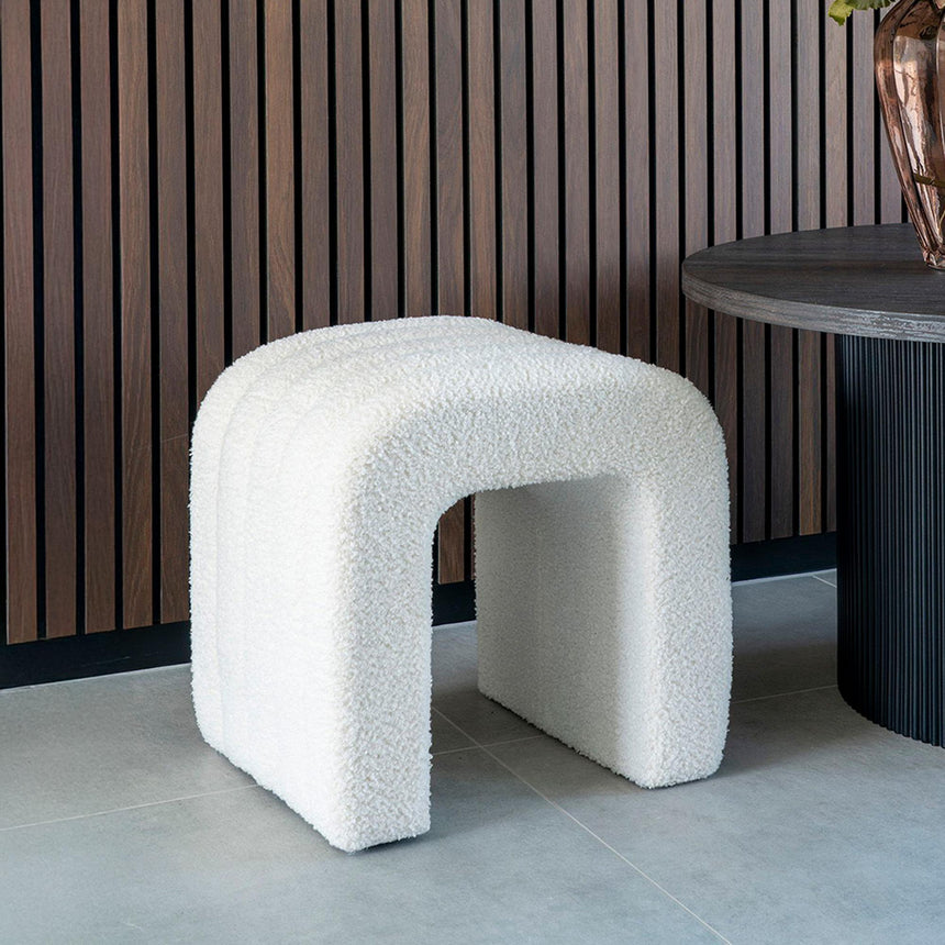 Colma White Boucle Fabric Pouf