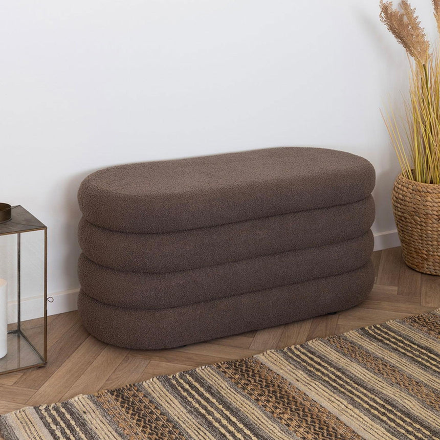 Dartford Brown Boucle Fabric Oval Bench