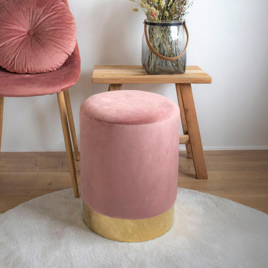 Hampton Rose Velvet Fabric Round Pouf