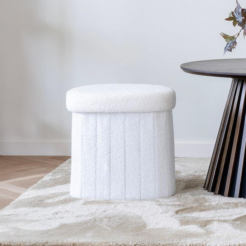 Medford White Fabric Storage Pouf