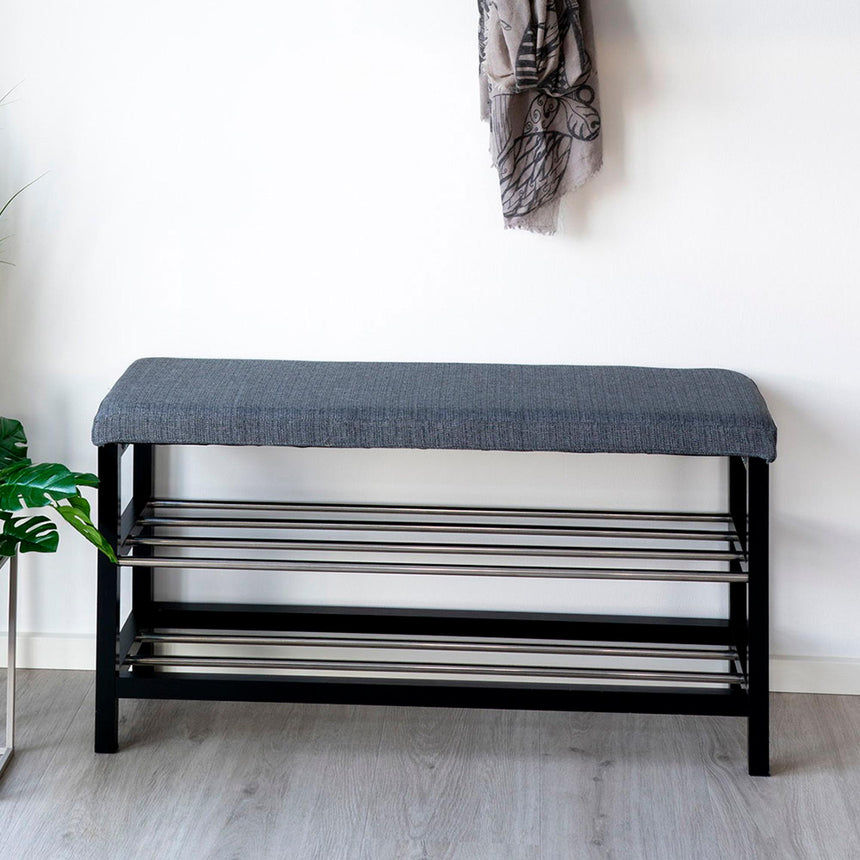 Padova Grey Fabric Bench with Shelves