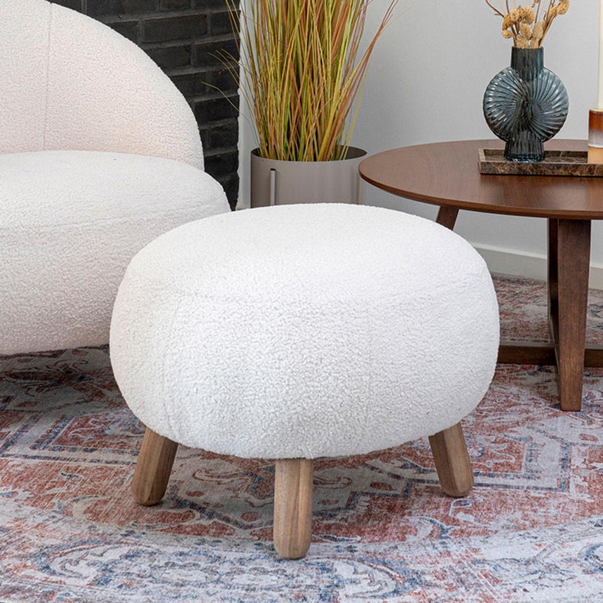 Savona White Faux Lambskin Footstool