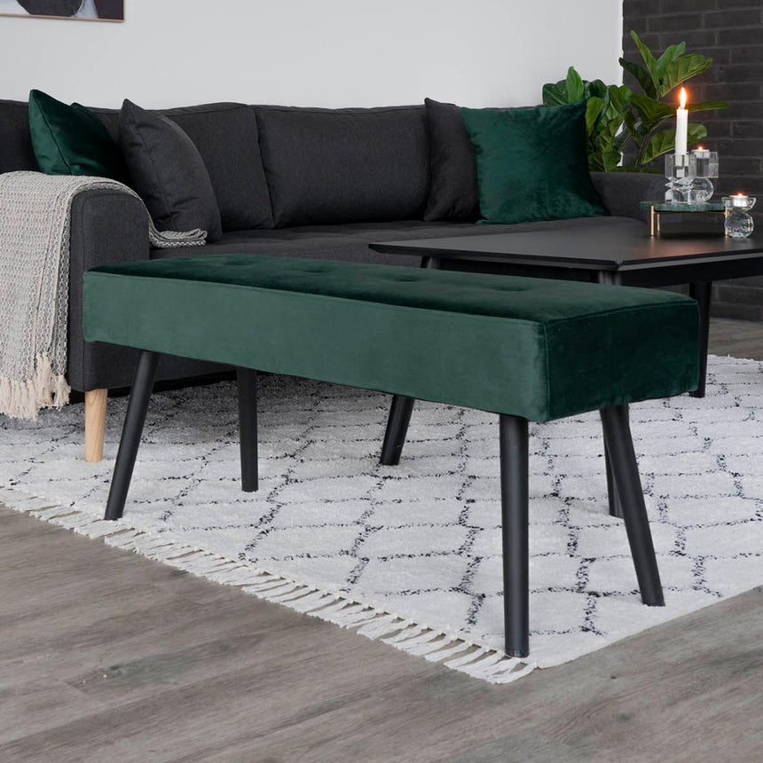 Skiby Green Velvet Fabric Bench