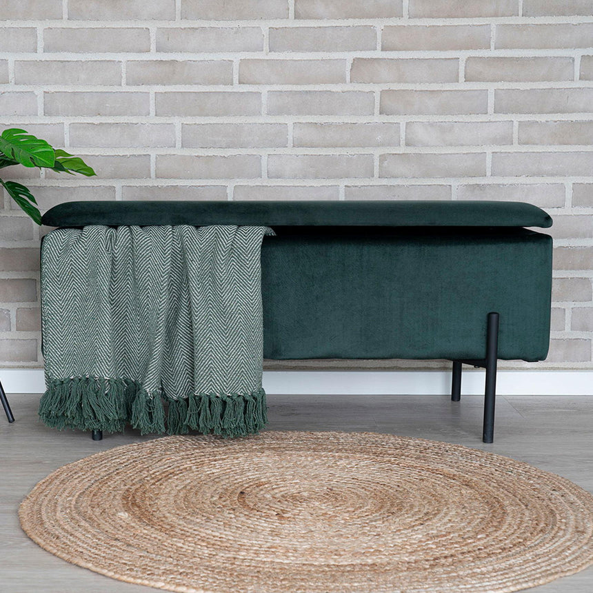 Watford Green Velvet Fabric Storage Bench