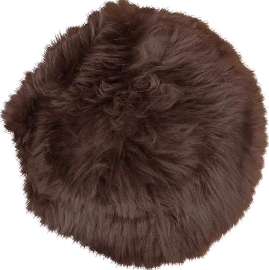 Brown Round Seat Real Lammbskin