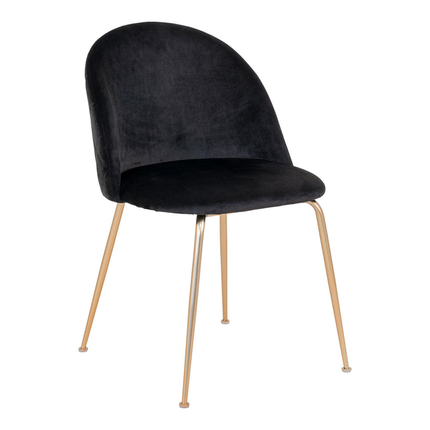 2 x Geneve Black Velvet Fabric Dining Chair with Gold Legs