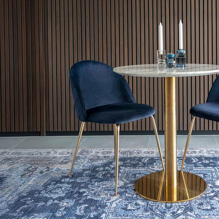 2 x Geneve Blue Velvet Fabric Dining Chair with Gold Legs