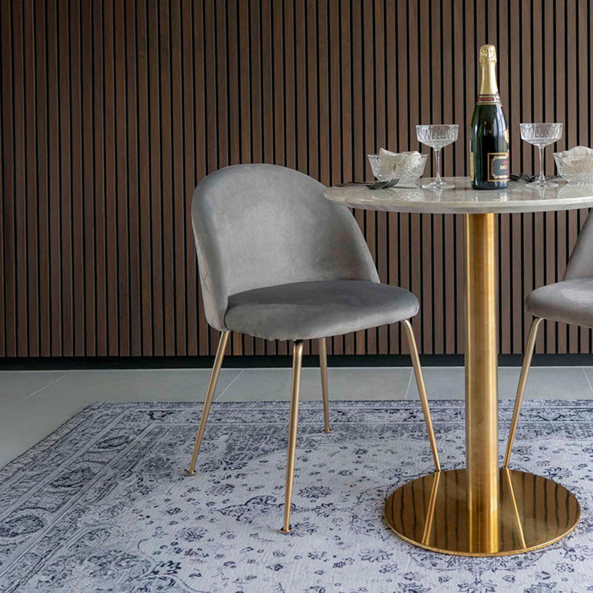 2 x Geneve Grey Velvet Fabric Dining Chair with Gold Legs