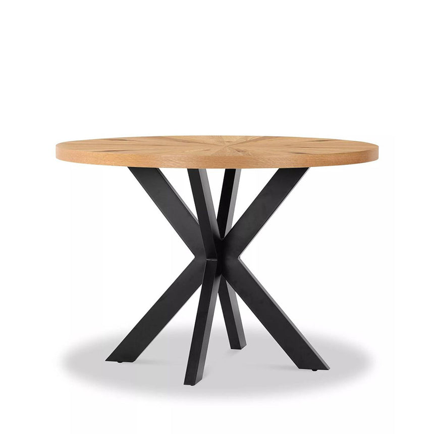 Hampshire Oak 4 Seater Sunburst Round Dining Table with Black Spider Legs - 110cm