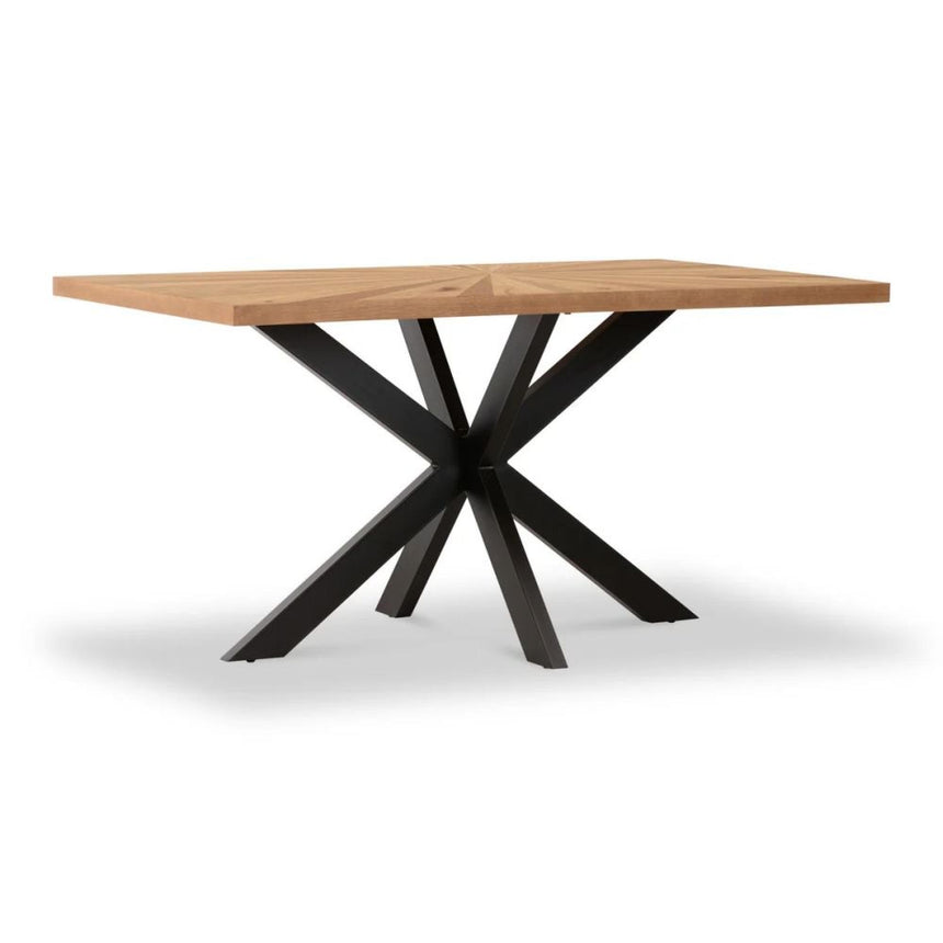 Viento Oak 6 Seater Sunburst Dining Table with Black Spider Legs - 150cm