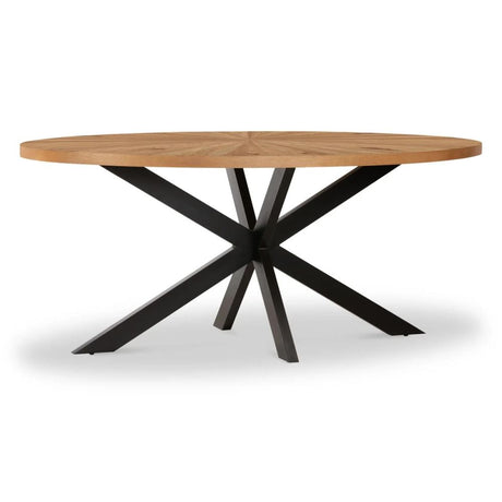 Viento Oak 6 Seater Sunburst Oval Elip Dining Table with Black Spider Legs - 180cm