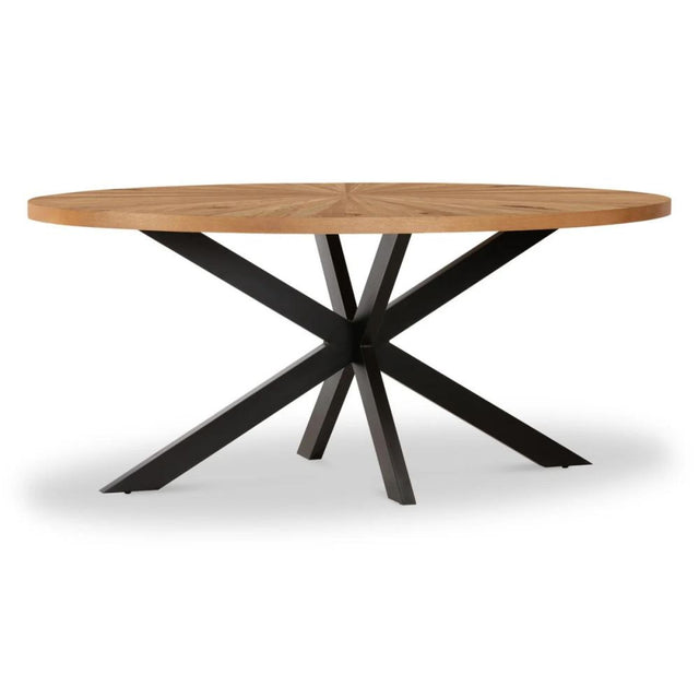 Viento Oak 6 Seater Sunburst Oval Elip Dining Table with Black Spider Legs - 180cm