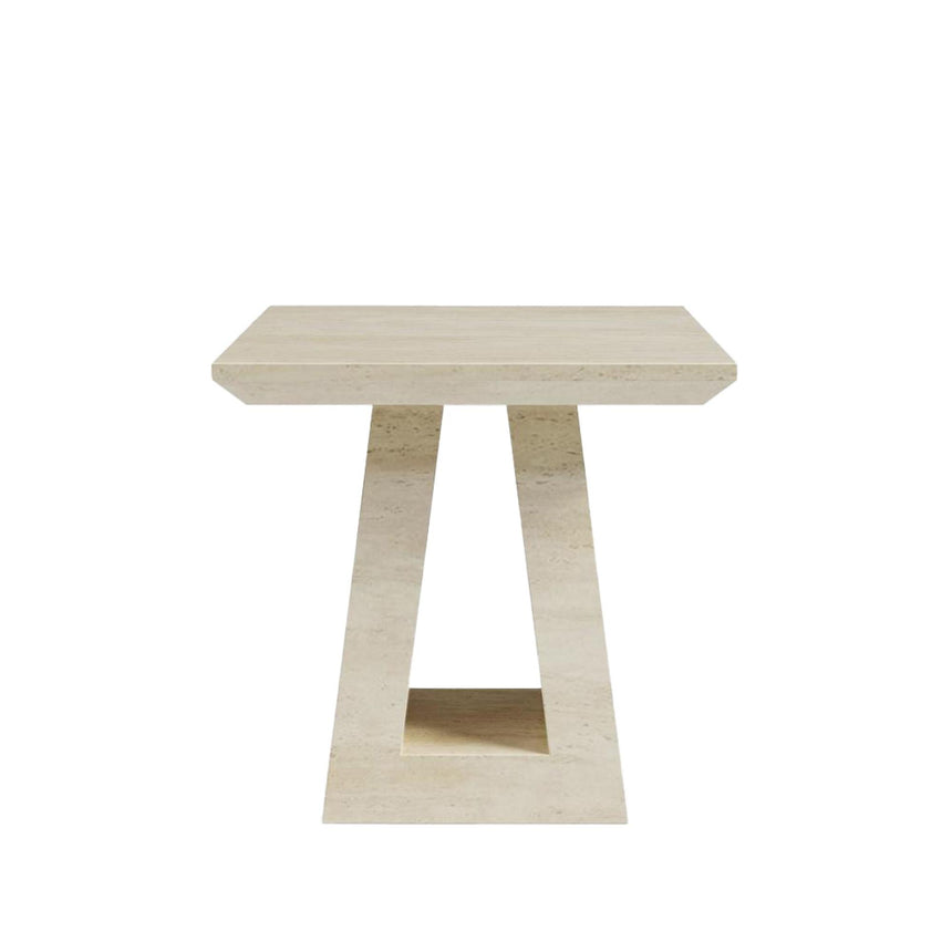 Milan Travertine Beige Engineered Marble Square Side Table