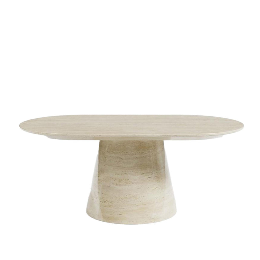 Carrera Travertine Beige Engineered Marble Oval Coffee Table