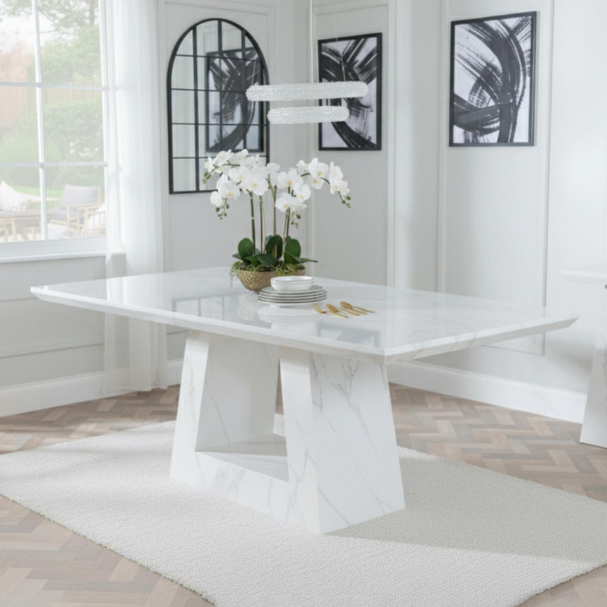Milan 6 Seater White Marble Dining Table - Sizes Available-2