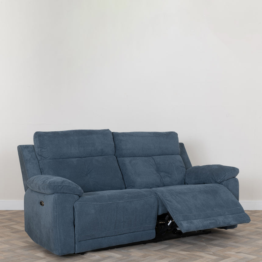 Nancy Ancona Blue Fabric 3 Seater Electric Recliner Sofa