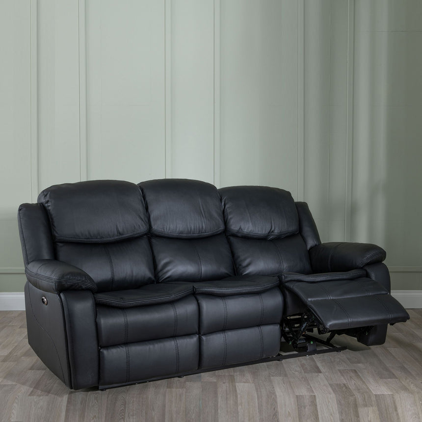 Stamford Black Leather 3 Seater Recliner Sofa