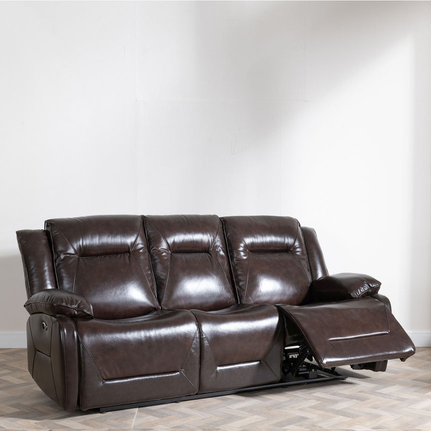 Abruzzo Dark Brown Leather 3 Seater Recliner Sofa