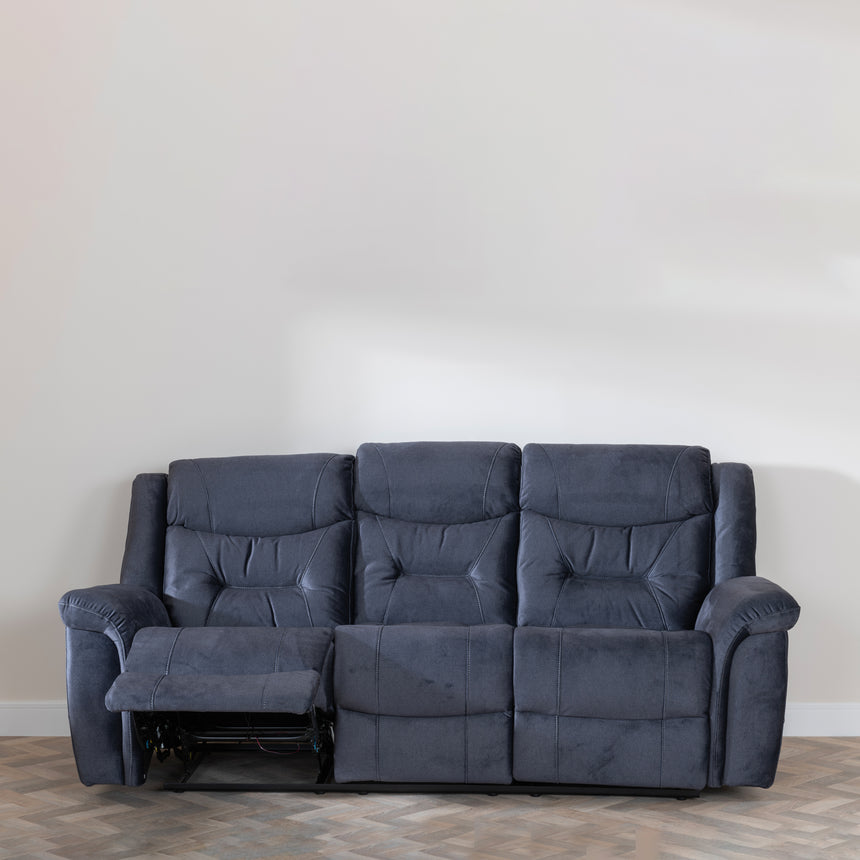 Lisa Silvano Blue Fabric 3 Seater Recliner Sofa