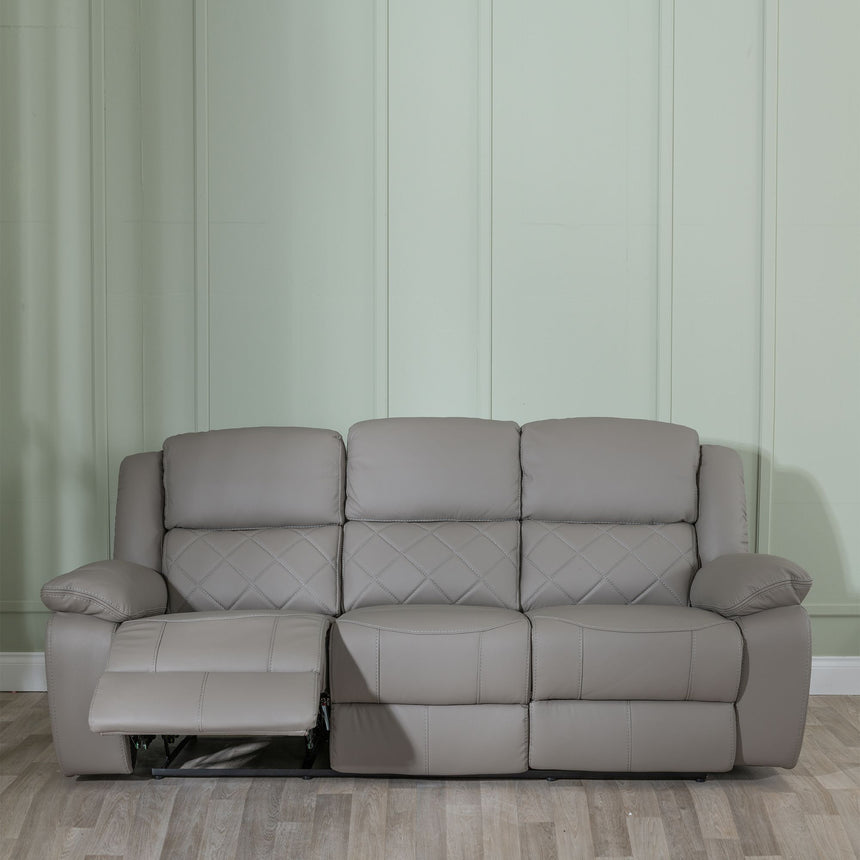Sidcup Light Grey Leather 3 Seater Recliner Sofa