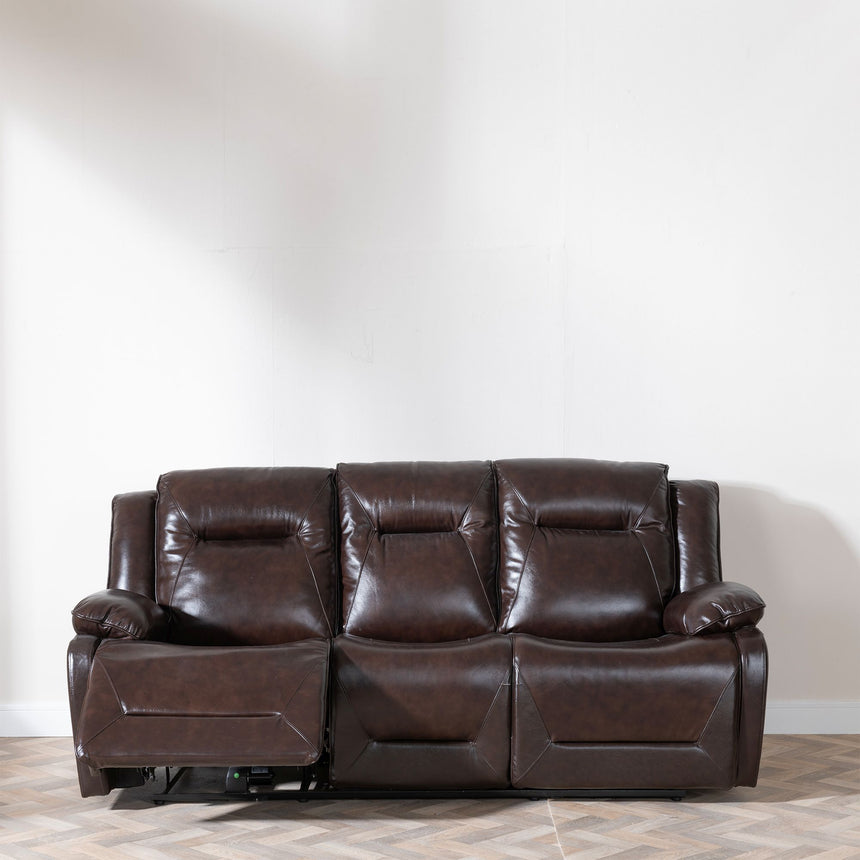 Abruzzo Dark Brown Leather 3 Seater Recliner Sofa