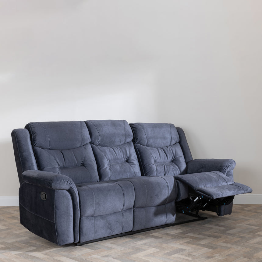 Lisa Silvano Blue Fabric 3 Seater Recliner Sofa