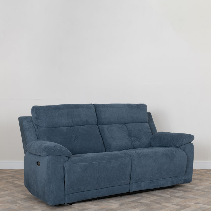 Nancy Ancona Blue Fabric 3 Seater Electric Recliner Sofa