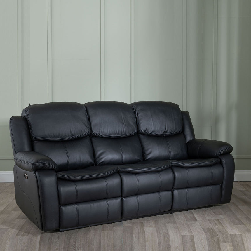 Stamford Black Leather 3 Seater Recliner Sofa